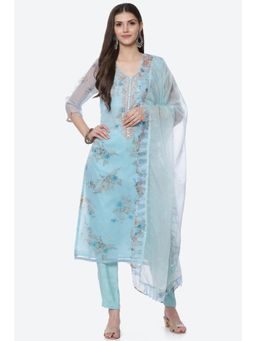 Biba - Blue Organza Unstitched Suit (Set of 3)