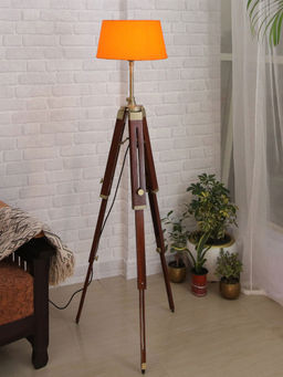Homesake - Tripod Floor Lamp Wood Nautical Orange Shade
