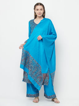 Safaa - Women Winter Wear Rayon Acro Wool Kurta And Palazzo Unstitched Material With Dupatta-Blue