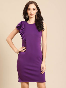 Dodo & Moa - Purple Ruffled Scuba Sheath Dress