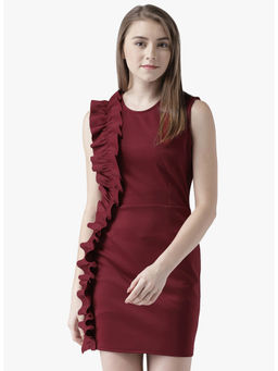 Dodo & Moa - Women Maroon Solid Sheath Dress