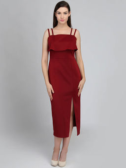Dodo & Moa - Women Maroon Solid Sheath Dress