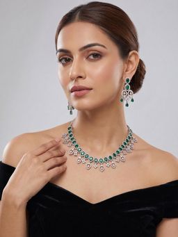 Niscka - Green American Diamond Silver Plated Jewellery Set