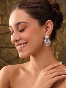 Niscka - Ad Silver Plated Zircon Circular Drop Earrings