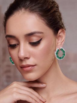 Niscka - Sparkling Green Zircon Ad Stone Contemporary Hoop Earrings