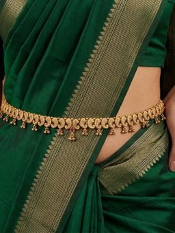 Niscka - 18k Gold-Plated Leaf Motif Design Waist Chain with Ruby Stone