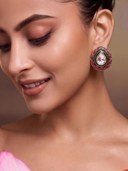 Niscka - Designer Waterdrop Style Ruby Kundan Stud Earrings