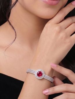 Niscka - Luxury Silver-Plated Red Gemstone Bracelet with CZ Zirconia Accents
