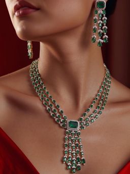 Niscka - Dazzling Emerald Green Multi-Layer American Diamond Jewellery Set