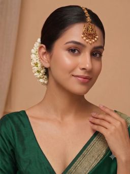 Niscka - Antique 24K Gold Plated Laxmi Design Maang Tikka with Pearl Beads