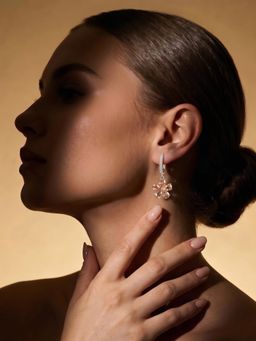 Niscka - Silver Plated Champagne American Diamond Floral Drop Earrings