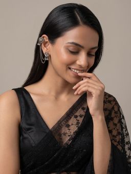 Niscka - Designer Silver Oxidized Layered Chain and Ghungroo Bells Cuff Earrings