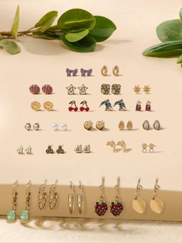 Zaveri Pearls - Combo of 25 Multi-Color Minimal Studs and Hoop Earrings
