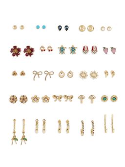 Zaveri Pearls - Combo of 25 Multi-Color Minimal Studs and Hoop Earrings