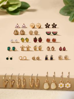 Zaveri Pearls - Combo of 25 Multi-Color Minimal Studs and Hoop Earrings