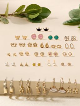 Zaveri Pearls - Combo of 25 Multi-Color Minimal Studs and Hoop Earrings