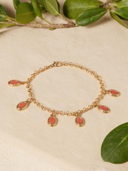 Zaveri Pearls - Orange Enamelling Oval Shape Contemporary Charm Bracelet