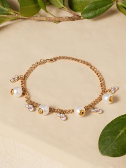 Zaveri Pearls - Blue and Peach Enamel Pearls Contemporary Charm Bracelet