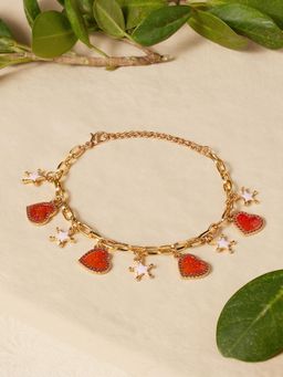 Zaveri Pearls - Orange Pink Hearts and Stars Contemporary Charm Bracelet