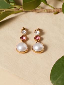Zaveri Pearls - Pink Dazzling Stones and Pearl Party Bling Drop Earrings