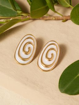 Zaveri Pearls - White Enamel Contemporary Spiral Contemporary Studs Earrings