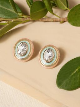 Zaveri Pearls - Mint Green and Peach Enamel Stone Contemporary Studs Earrings