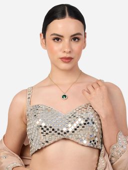 Zaveri Pearls - Green Stone and Austrian Diamonds Party Bling Pendant Chain