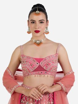 Zaveri Pearls - Orange Stones Choker Necklace Earring and Maangtikka Set-ZPFK22607