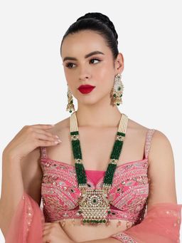 Zaveri Pearls - Green Multistrand Beaded Stones Bridal Necklace Earring Set-ZPFK22610