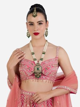 Zaveri Pearls - Green Stones Multistrand Bridal Necklace Earring Maangtikka-ZPFK22611