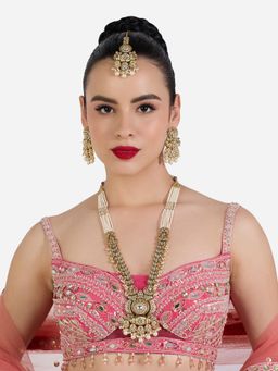 Zaveri Pearls - Gold Tone Stones Pearl Bridal Necklace Earring Maangtikka Set-ZPFK22613
