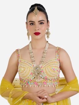 Zaveri Pearls - Gold Tone Stones Multistrand Necklace Earring Maangtikka Set-ZPFK22614