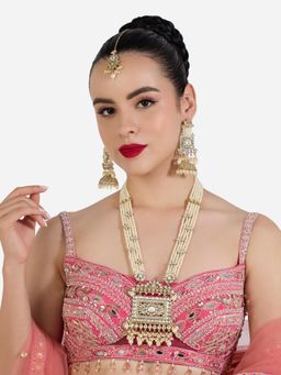 Zaveri Pearls - Gold Tone Stones Multistrand Necklace Earring Maangtikka Set-ZPFK22615