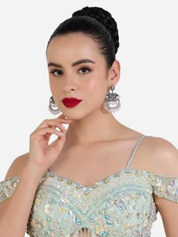 Zaveri Pearls - Blue Stones and Pearls Fusion Style Dangle Earrings