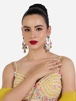 Zaveri Pearls - Multi-Color Stones Beads Meenakari Antique Jhumki Drop Earrings
