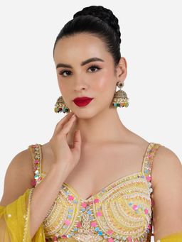 Zaveri Pearls - Multi-Color Stones and Beads Embellish Antique Jhumka Earrings