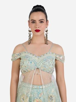 Zaveri Pearls - Blue Beads Ghungroo Chain Fringe Antique Plating Hoop Earrings