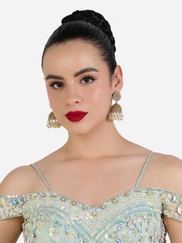 Zaveri Pearls - Antique Gold Stones Clustered Beads Embellish Jhumka Earrings