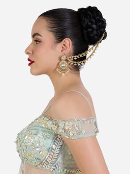Zaveri Pearls - Gold Tone Austrian Diamonds Beads Ear Chain Dangle Earrings