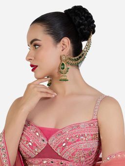Zaveri Pearls - Green Stone Austrian Diamonds Beads Ear Chain Dangle Earrings