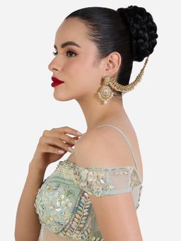 Zaveri Pearls - Gold Tone Austrian Diamonds Beads Ear Chain Dangle Earrings
