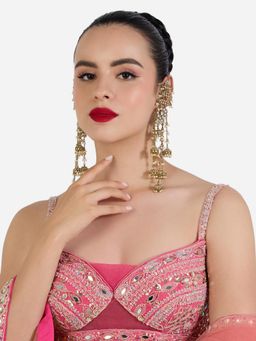 Zaveri Pearls - Antique Gold Stones Beads Jhumki Drop EarChain Dangle Earrings
