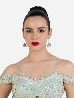 Zaveri Pearls - Black White Meenakari Flowers Beads Drop Jhumka Earrings
