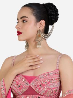 Zaveri Pearls - Champagne Stone Beads Layered Ear Chain Jhumka Earrings