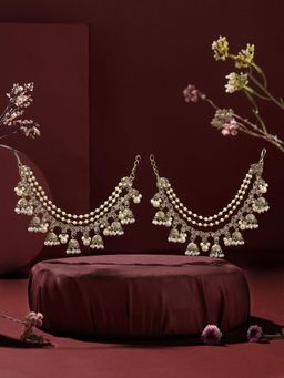 Zaveri Pearls - Champagne Dazzling Stones Beads Layered Jhumki Drop Ear Chain