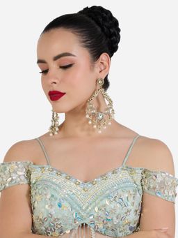 Zaveri Pearls - Antique Gold tone Stones Diamond Cluster Beads Dangle Earrings