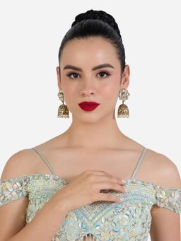 Zaveri Pearls - Antique Gold Tone Stones Beads Embellished Jhumka Earrings