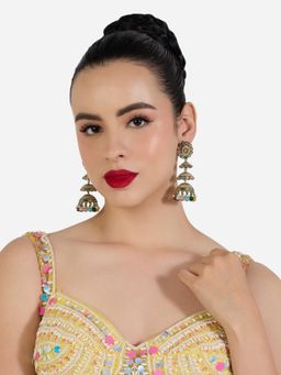 Zaveri Pearls - Multi-Color Stones Beads Antique Plating Layer Jhumka Earrings