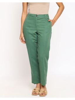 Fabindia - Green Linen Blend Slim Fit Formal Pant