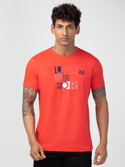 Spykar - Coral Round Neck Half Sleeves Cotton Blend T-Shirt For Men